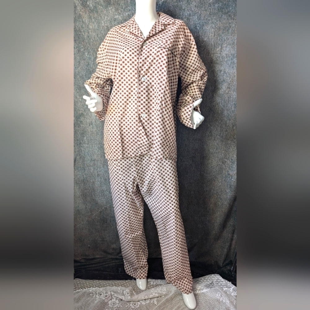 Vintage Check Pajama Set Retro Loungewear Size L